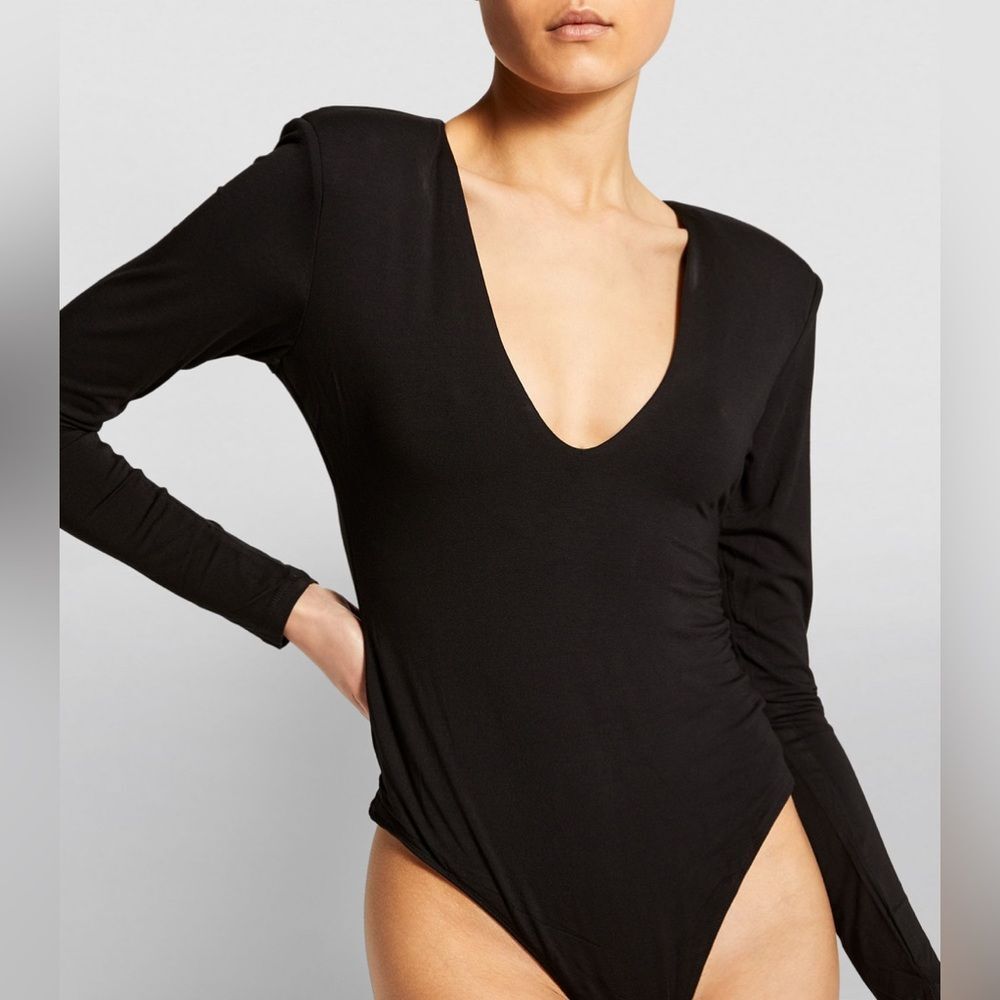 Good American low down deep V neck black bodysuit